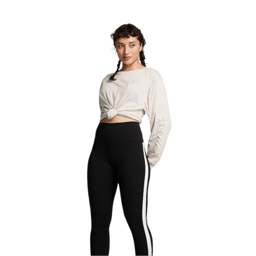 Victoria's Secret PINK Black Leggings with Sporty Stripe.